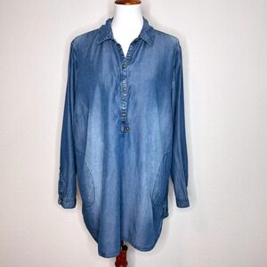 J. JILL Denim 100% Lyocell Tunic 2X Blue Chambray Hip Pockets Lightweight